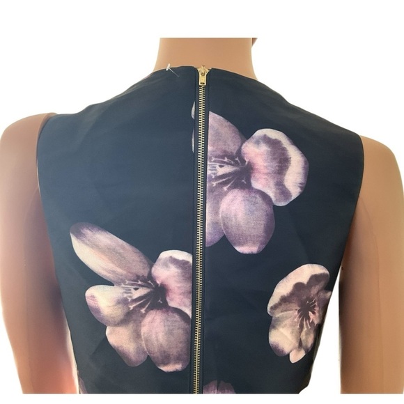 ANGEL Navy Blue Floral Cocktail Open Side  Back Cutaway Sleeveless Knee SZ Lg - Picture 7 of 12